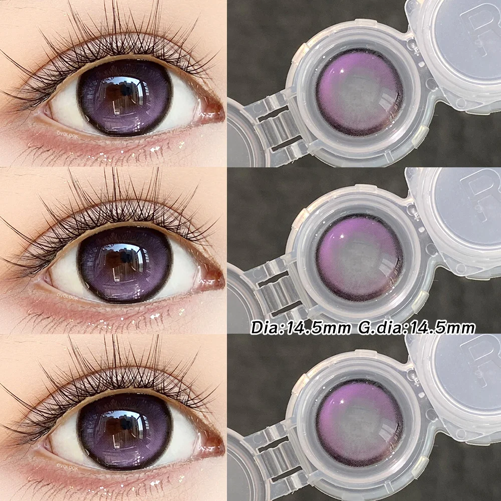 OVOLOOK - 2 Piezas/Par de Lentes de Contacto de Color Morado, Lentes de Contacto Naturales de Color Marrón, Lentes de Gran Diámetro de Color Azul, Rosa y Negro para Fiestas
