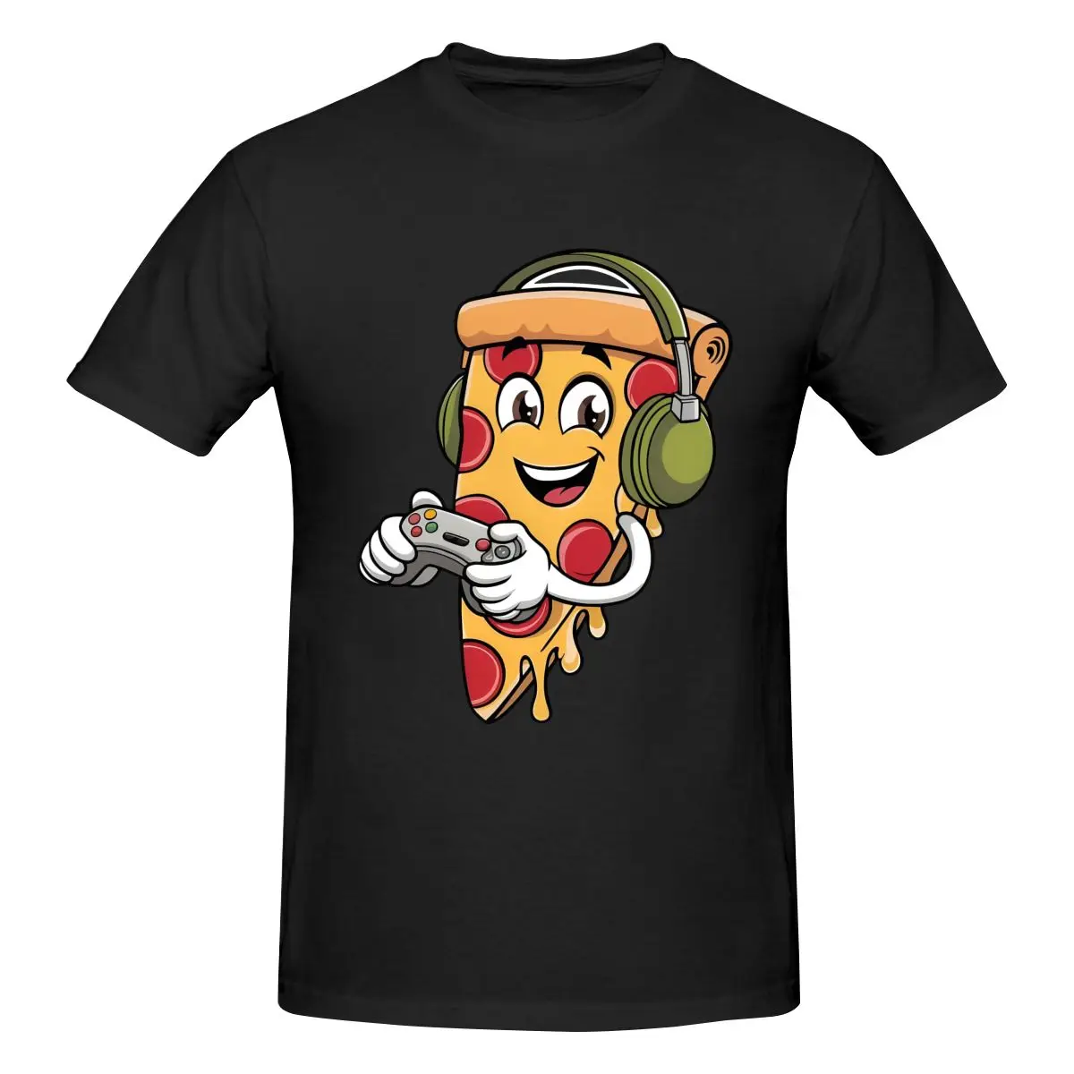 Mens Gamer Pizza Slice T-Shirt Regular Fit 100% Cotton Short Sleeve T Shirt Crew Neck Casual Tshirt Tee