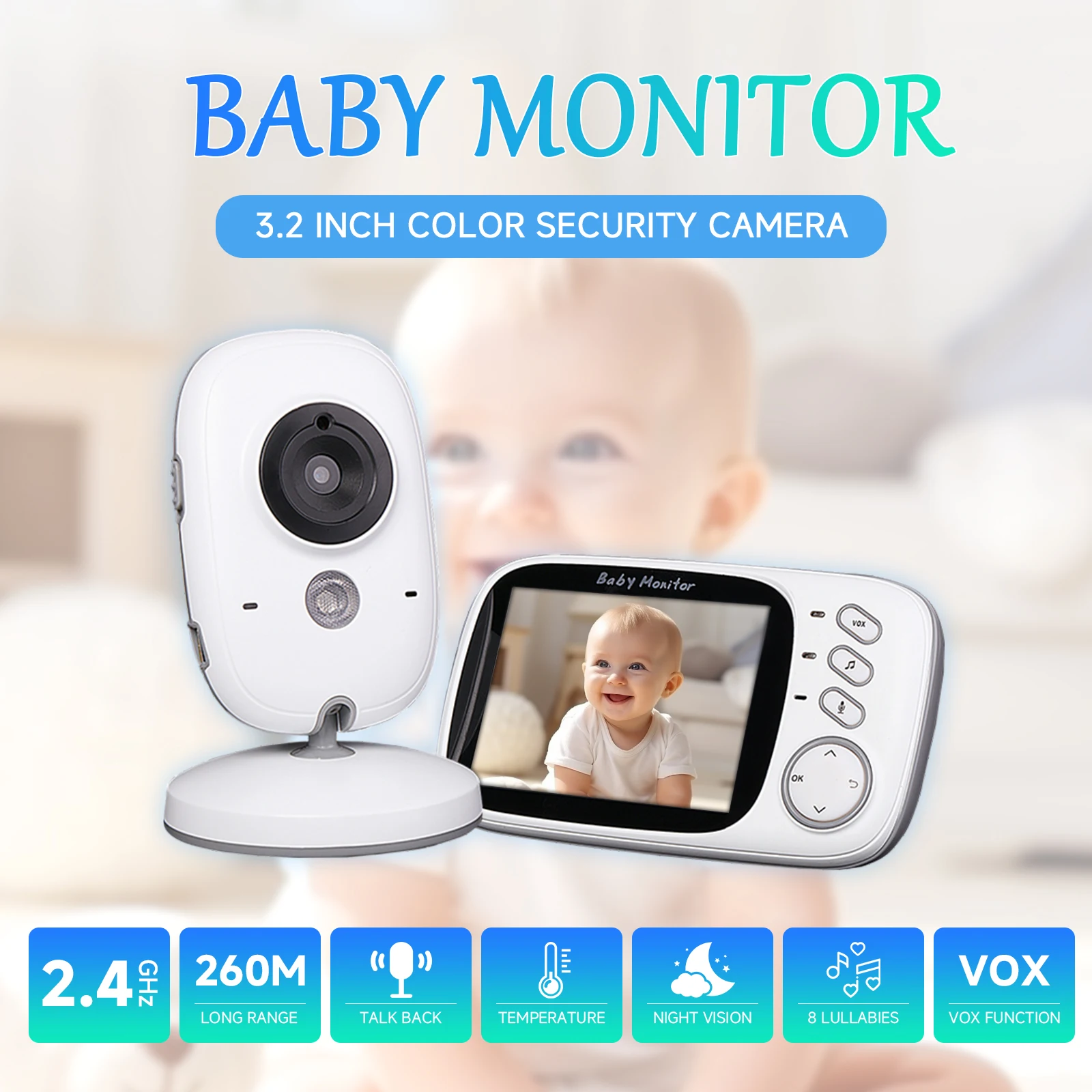 Niania elektroniczna nowa kamera monitorująca Wifi VB603 3.2 "wyświetlacz LCD wideodomofon kamery cyfrowe ochrona bezpieczeństwa dla noworodka