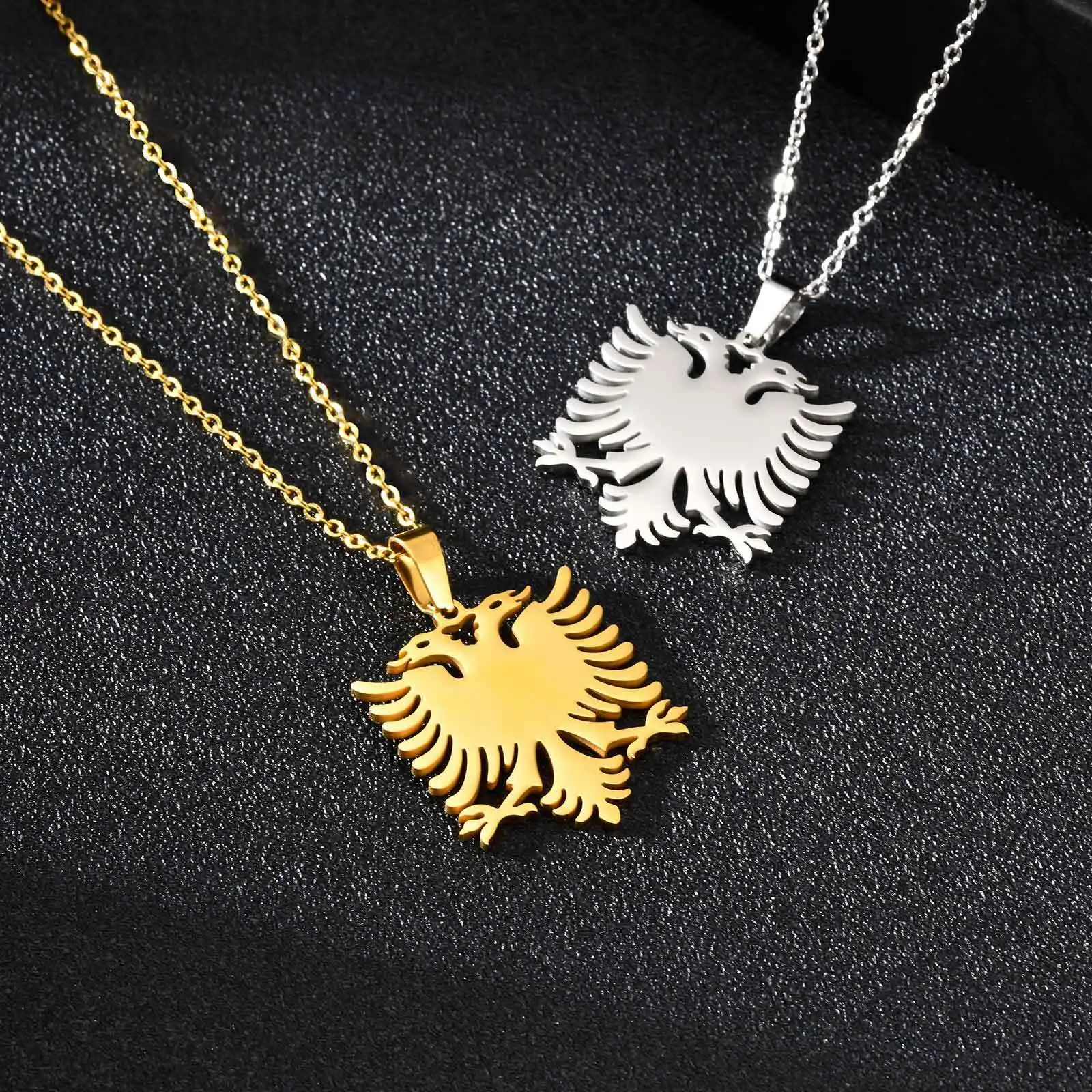 

Albanian Eagle Map Pendant Necklace for Men,50CM Waterproof Stainless Steel National Pride Collar Gift