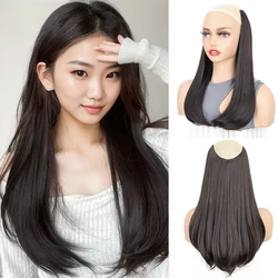18Inch Synthetic 4 Clips V-shaped Hair Extension Long Straight Internal Buckle Style Black Brown Hairpiece for Women