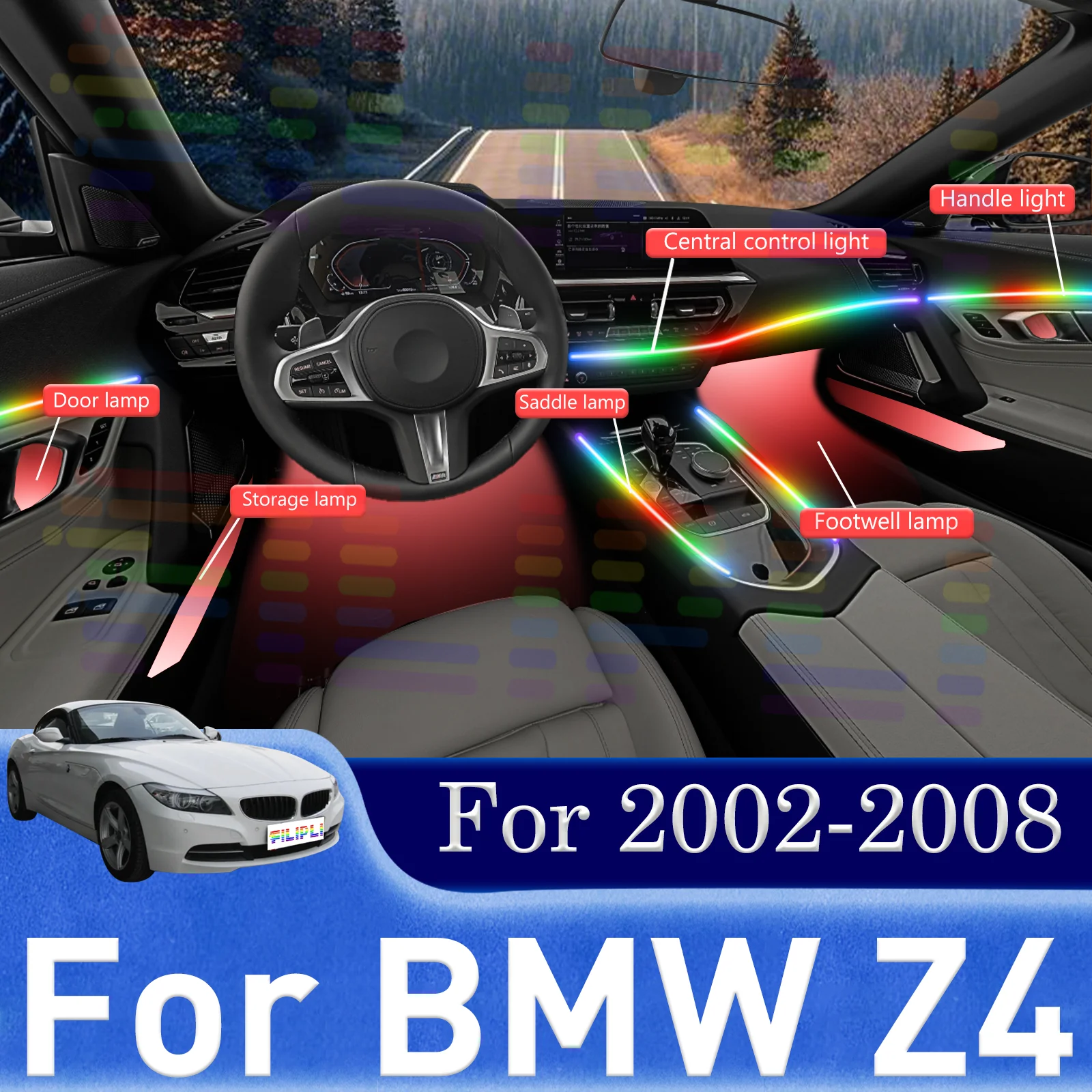 For BMW Z4 Premium Stealth Design PMMA Car Interior Ambient Lighting Strips RGB Audio Interaction Mobile APP