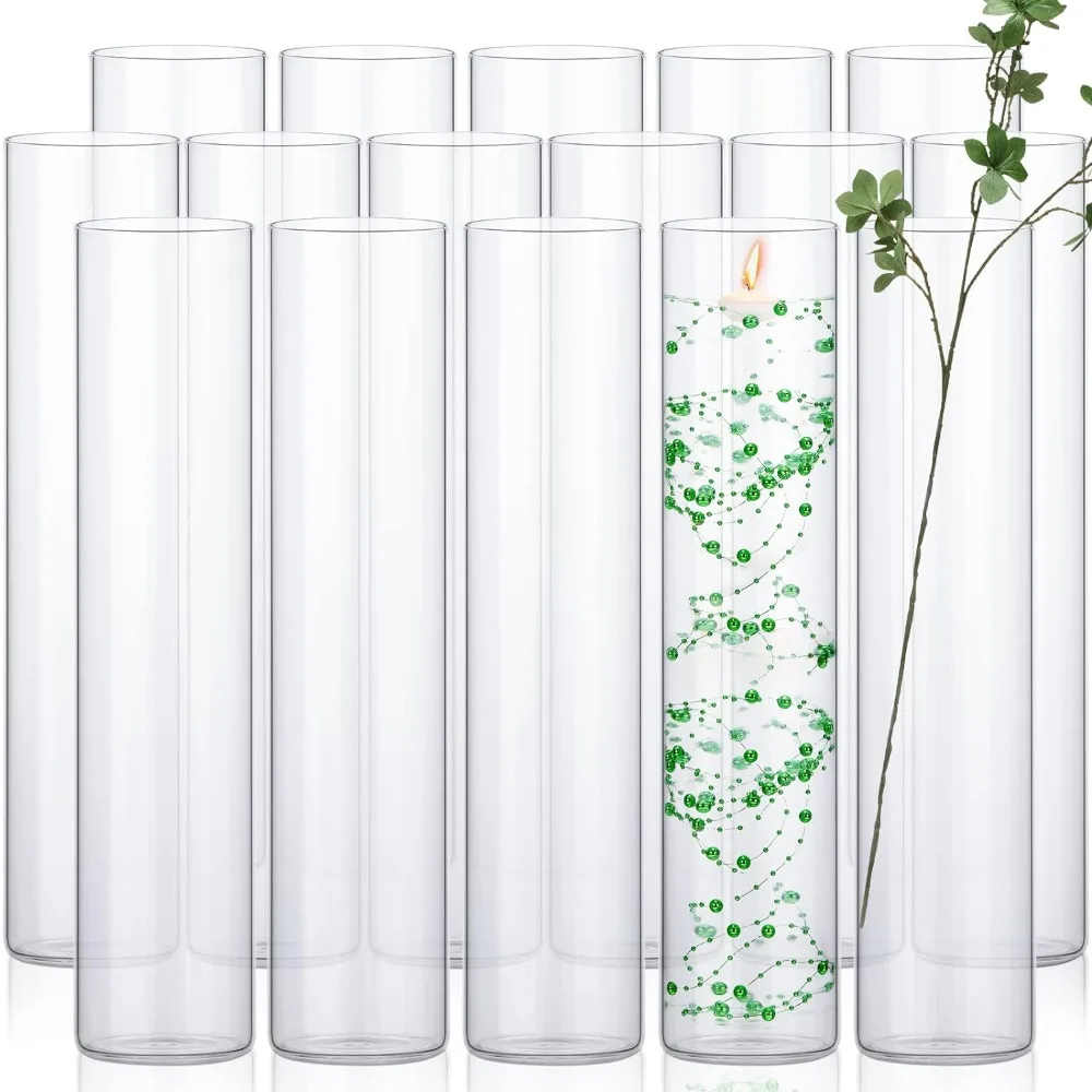 

16 Pack of Glass Clear Cylindrical Vase Bulk Clear Vase for Table Centering Home Wedding Decorations Formal Dinner Vases Decor