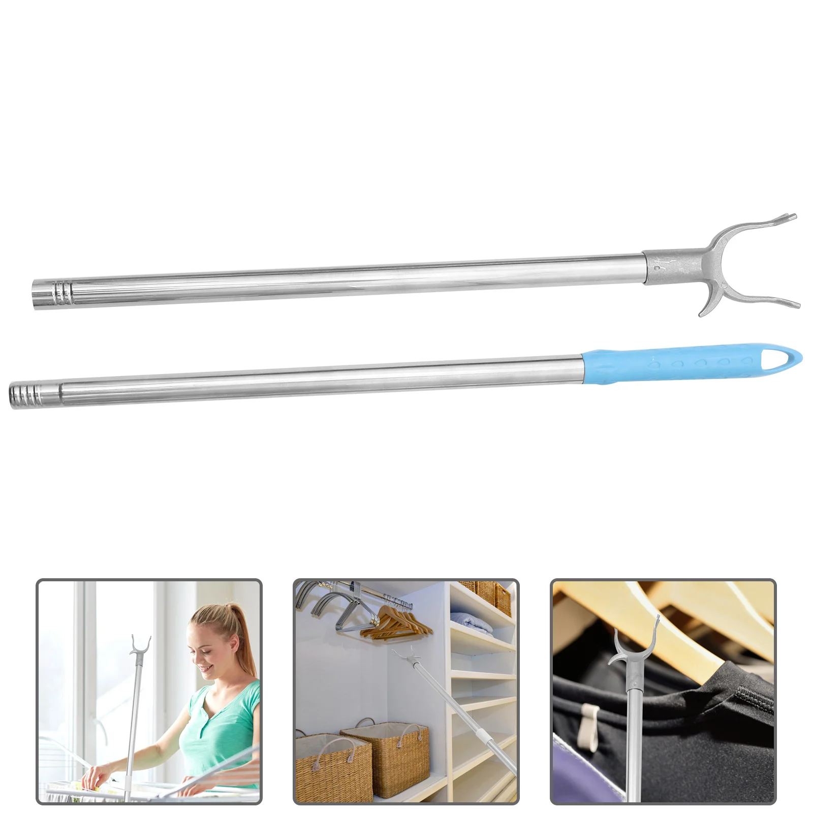 1 قطعة الفولاذ المقاوم للصدأ الغسيل قضيب طويل الوصول الملابس الملابس هوك القطب لخزانة خزانة معلقة تجفيف القطب #4