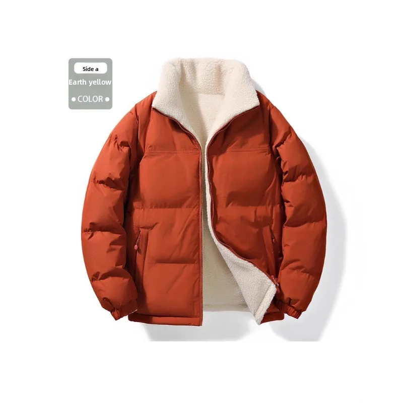 Winter Men's Double-sided Lambing Wool Cotton Coat Stand Collar Plush Thick Warm Large Waterproof Loose Jacket for Women