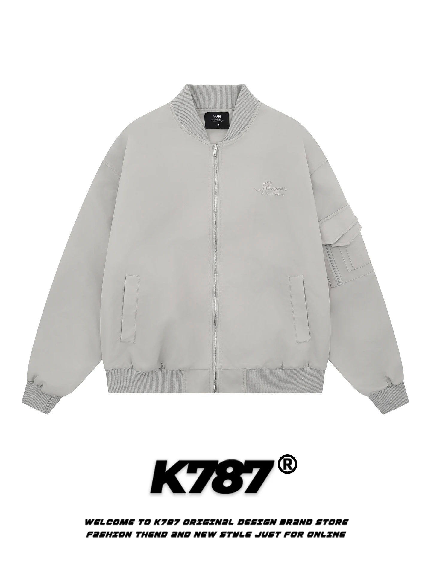 

K787 American Street Pure Color Pilot Jaet Loose Casual ex Autumn Outerwear Youth Faion Nylon Fabric Zipper Closure