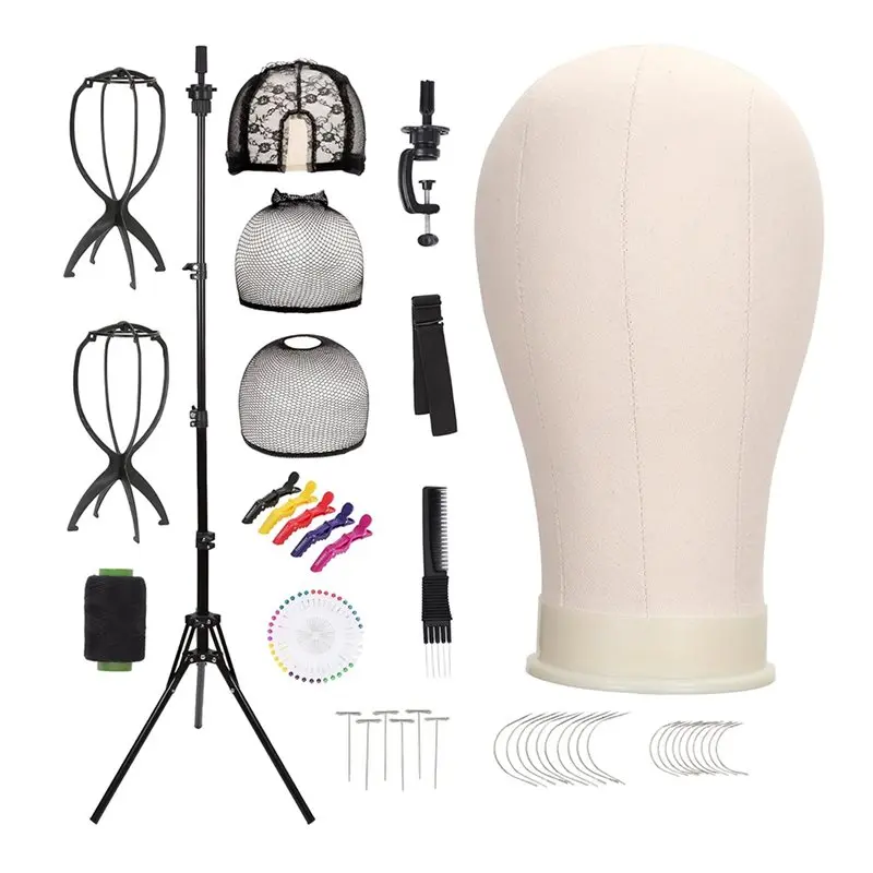 

【PRICE-DROP!】For Beginners For Styling, Display Mannequin Head Set- 22" Canvas Wig Head With 61" Adjustable Tripod Stand