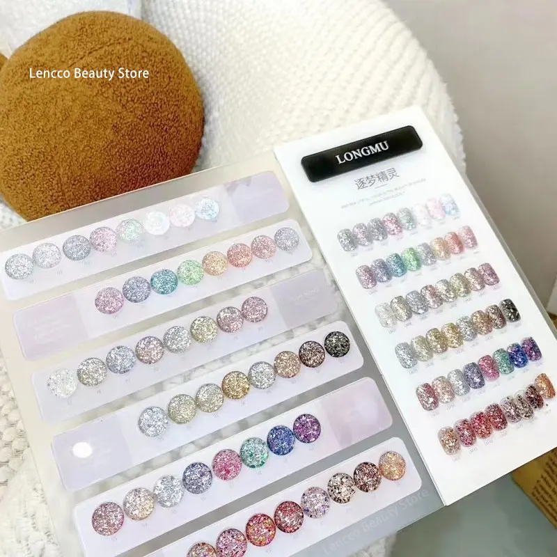 Eleanos Pailletten-Glitzer-Gel-Nagellack-Set, 48 Stück, mit Farbkarte, Soak Off UV-LED-Gel-Lack, Nägel, Kunst, alles für Maniküre, 15 ml