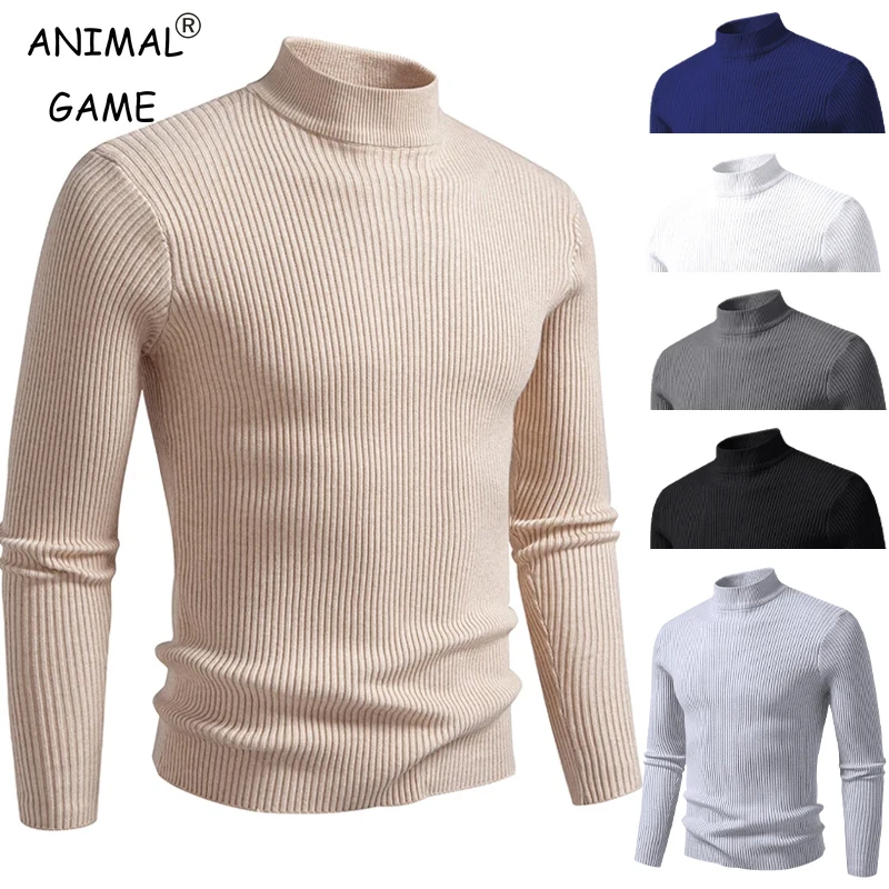 

Animal Game Mock Neck Pullover Sweater for Men Long Sleeve Turtleneck Sweaters Outdoor Warm Stripes Casual Pullovers Coats