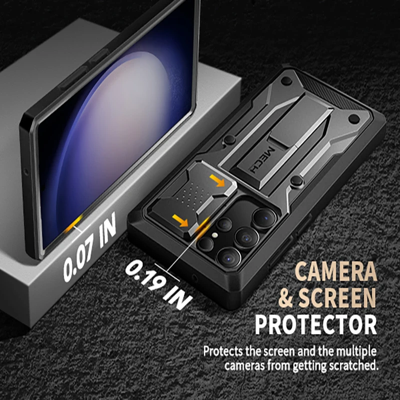 For Samsung Galaxy S23 Ultra Case Full-Body Rugged Shockproof with Kickstand Slide Camera Protection Cover Rotatable Belt Clip