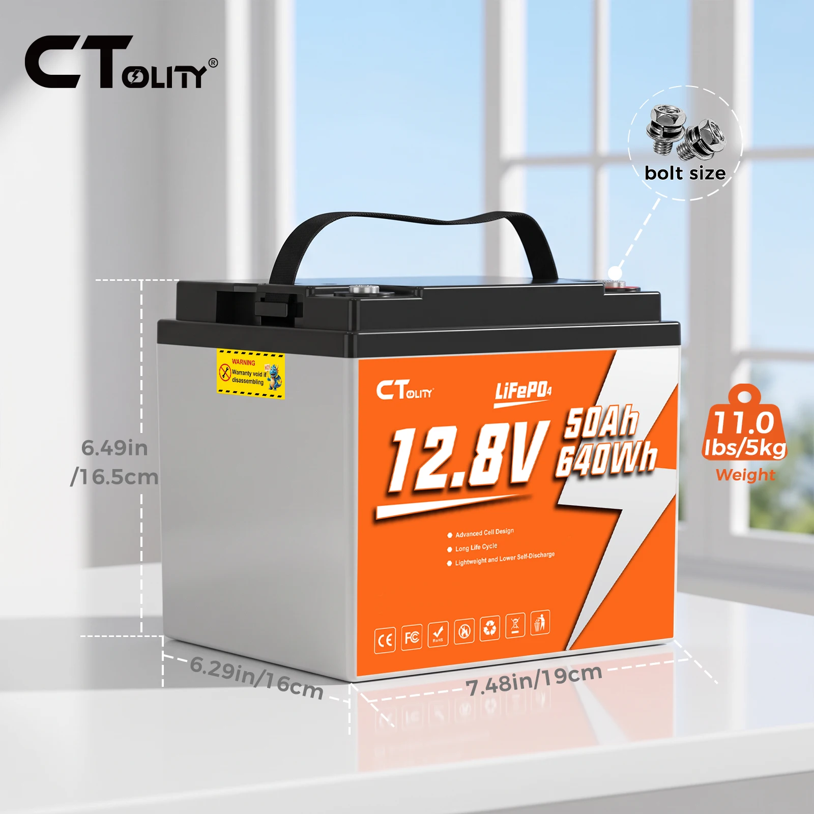 CTOLITY  12V 50Ah LiFePO4 Battery Deep Cycle Lithium Iron Phosphate Rechargeable Battery Built-in BMS for Trolling Motor Boat Solar RV Camping