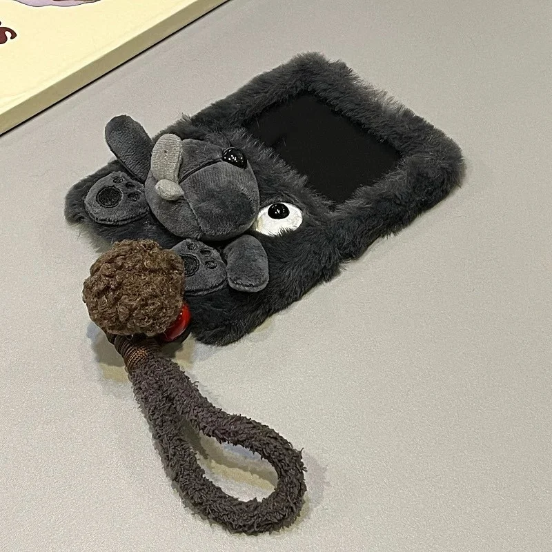 For Samsung  Flip 6 Z Flip7 Case Kawaii Plush Gray Puppy Flip Phone Case For Galaxy Z Flip 6 7 5 4 3 Xiaomi Mix Flip Cases 3d