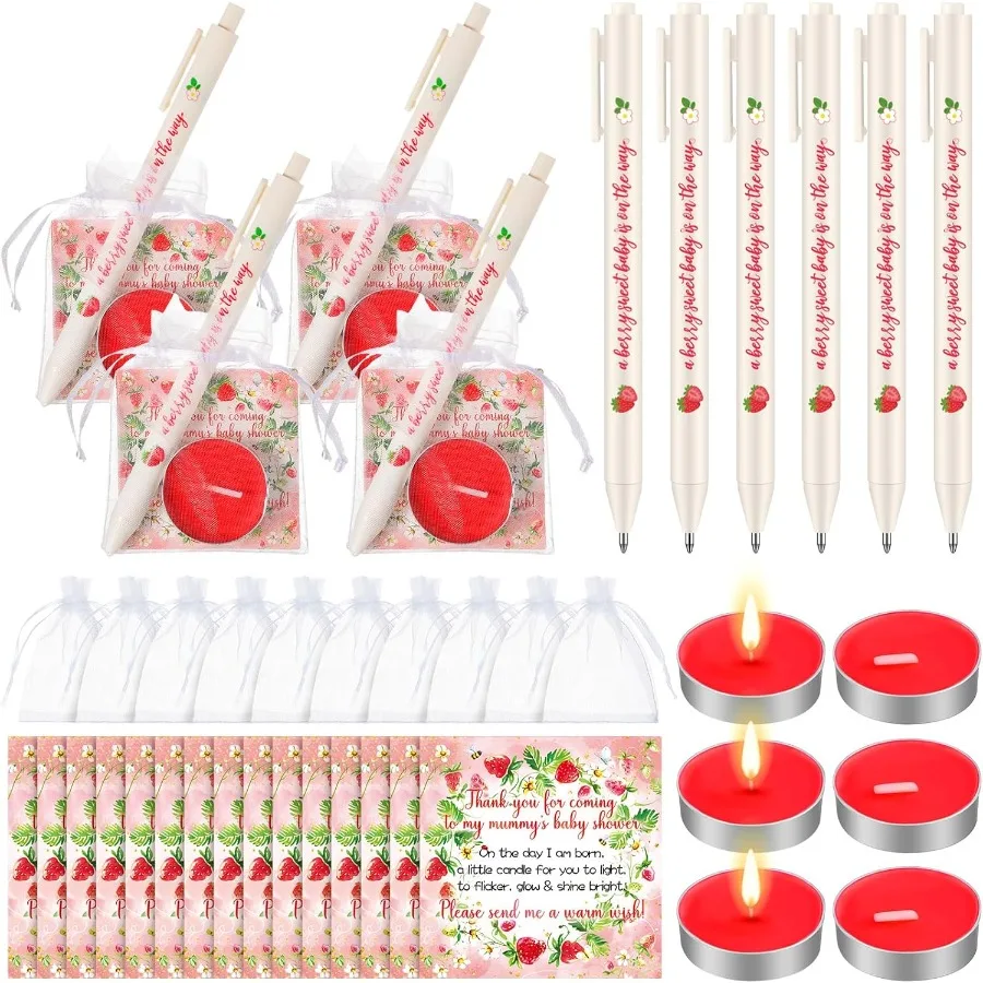 

200 шт., сладкая клубника, детский душ, воavo для гостей, включает в себя чайные свечи, выдвижная шариковая ручка, подарочные пакеты, благодарственные бирки