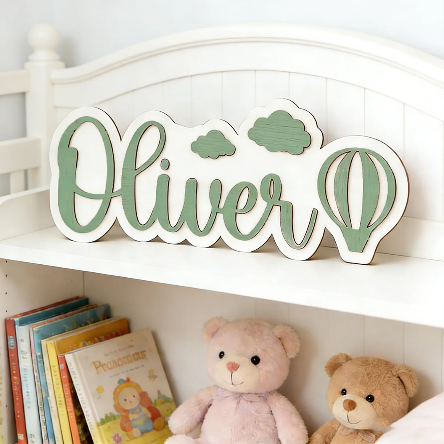 Personalized Hot Air Balloon & Cloud Name Room Sign, Customizable Pastel Blue Wooden Plaque, Nursery Bedroom Decor, Sweet Gift view 6