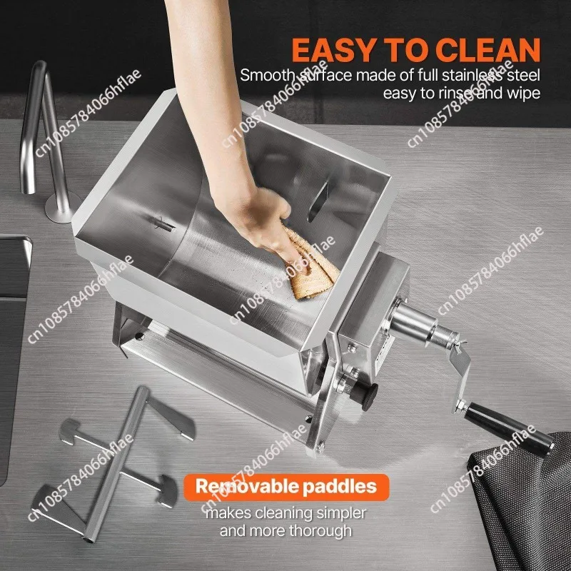 40L Stainless Steel Manual Meat Mixer, Tilt Tank Sausage Mixer with Gear Reducer, Lid & Handle