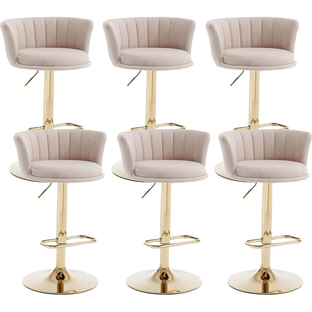 Conjunto de 4 bancos de bar ajustáveis, modernos 360 ° Bancos giratórios com base dourada, cadeiras de bar estofadas com apoio para os pés