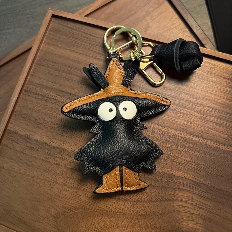 Genuine leather handcrafted gingerbread man bag charm small accessory premium gift car keychain cute backpack decoration