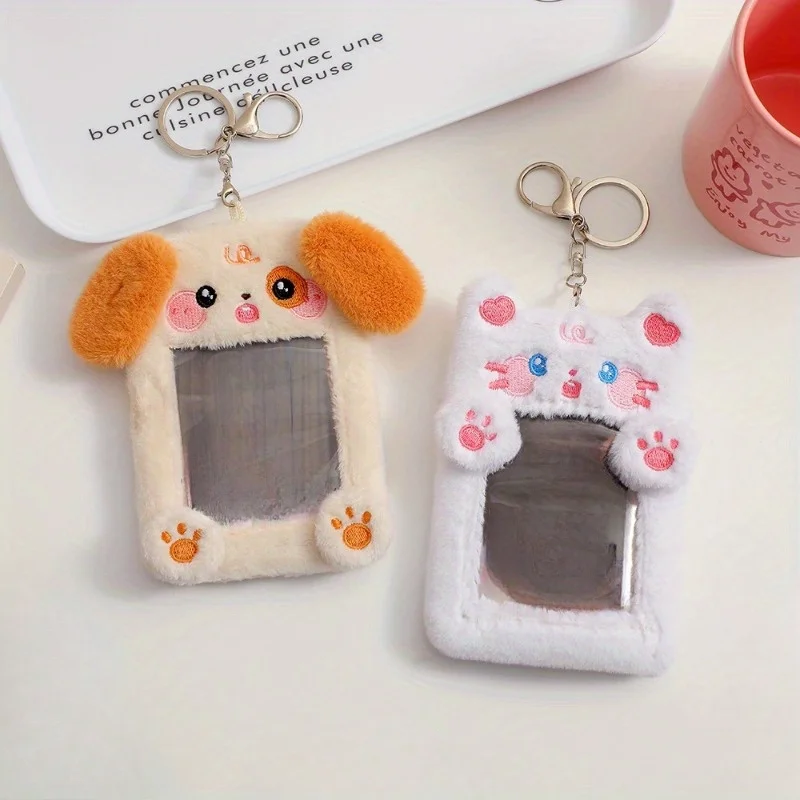 

Kawaii Cartoon Photocard Holder Animal Series Soft Plush 3 Inch Kpop Photo Card Holder Bag Pendant School Stationery