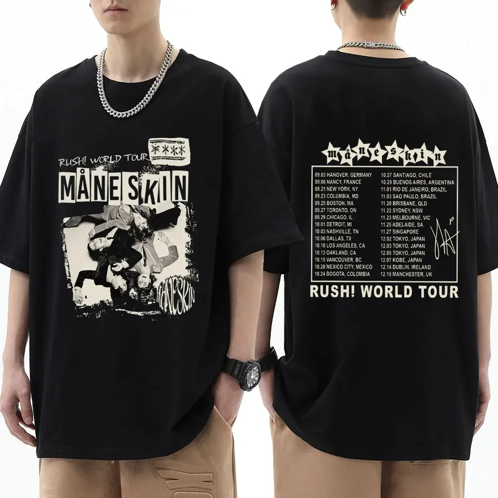 

Rock Band Maneskin Rush Printed T-Shirt for Men and Women Summer Retro Hip Hop Loose Casual 100% Cotton T-Shirt Streetwear