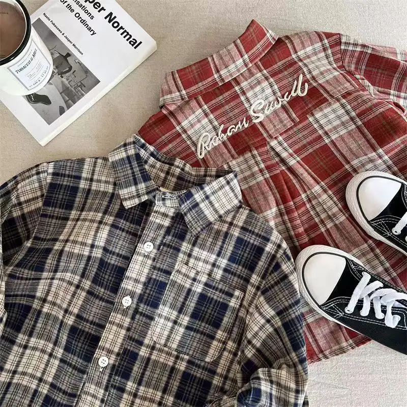 

Children Shirt 2024 Autumn New Embroidered Plaid Shirt for Boys and Girls Baby Casual Simple Fashion Shirt Coat
