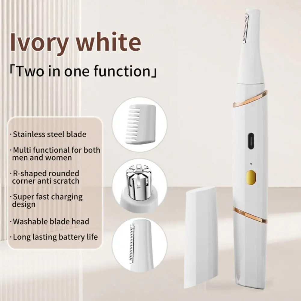 Aparador de sobrancelha elétrico 2 em 1, aparador de pelos do nariz, recarregável por USB, aparador de pelos faciais, ferramenta de preparação de precisão sem dor