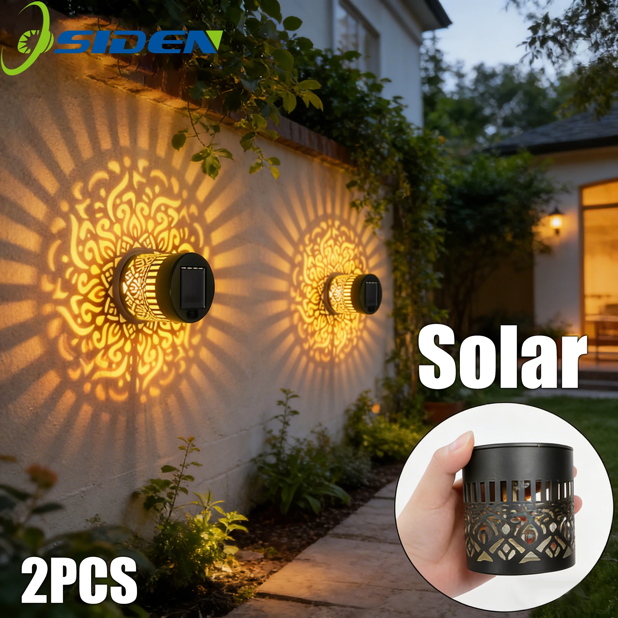 

2 шт. солнечных светильников для забора/стены, уличные солнечные светильники-мандалы, водонепроницаемые светодиодные светильники для двора, сада, дорожек, газона, для создания атмосферы и декора