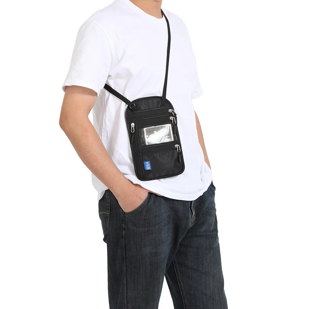 RFID passport wallet, multi-functional portable card storage, Oxford cloth wear-resistant and waterproof neck-hanging ID bag