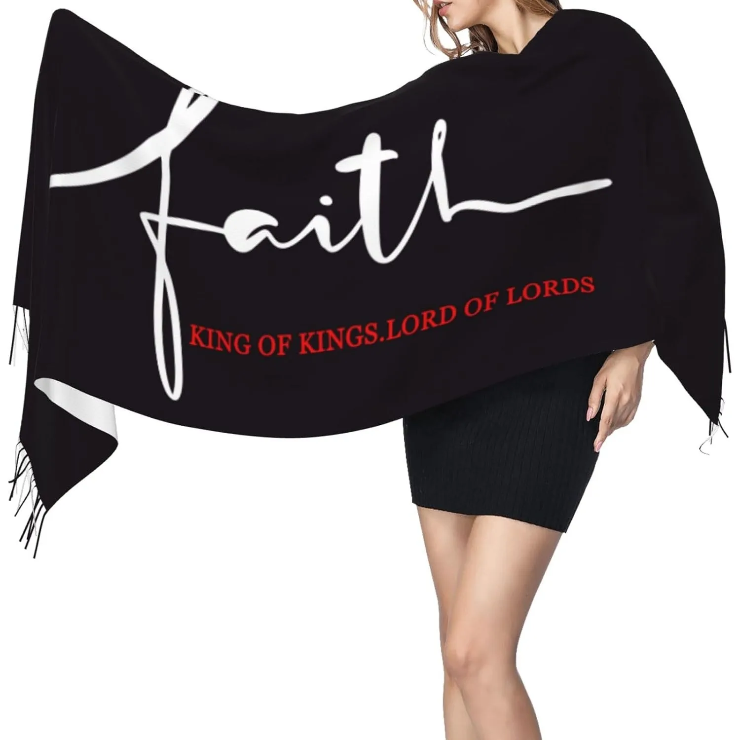 Yeshua Jesus Christian المرأة الشتاء وشاح الكشمير مهدب شالات الباشمينا يلتف #1