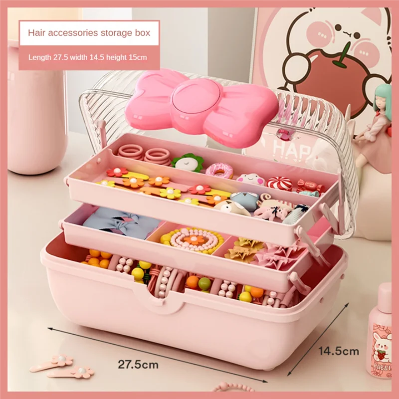 Storage Boxes for Children'S Hair Accessories Necklaces Headbands Hairpins and Bows Foldable Desktop Dustproof Storage-A