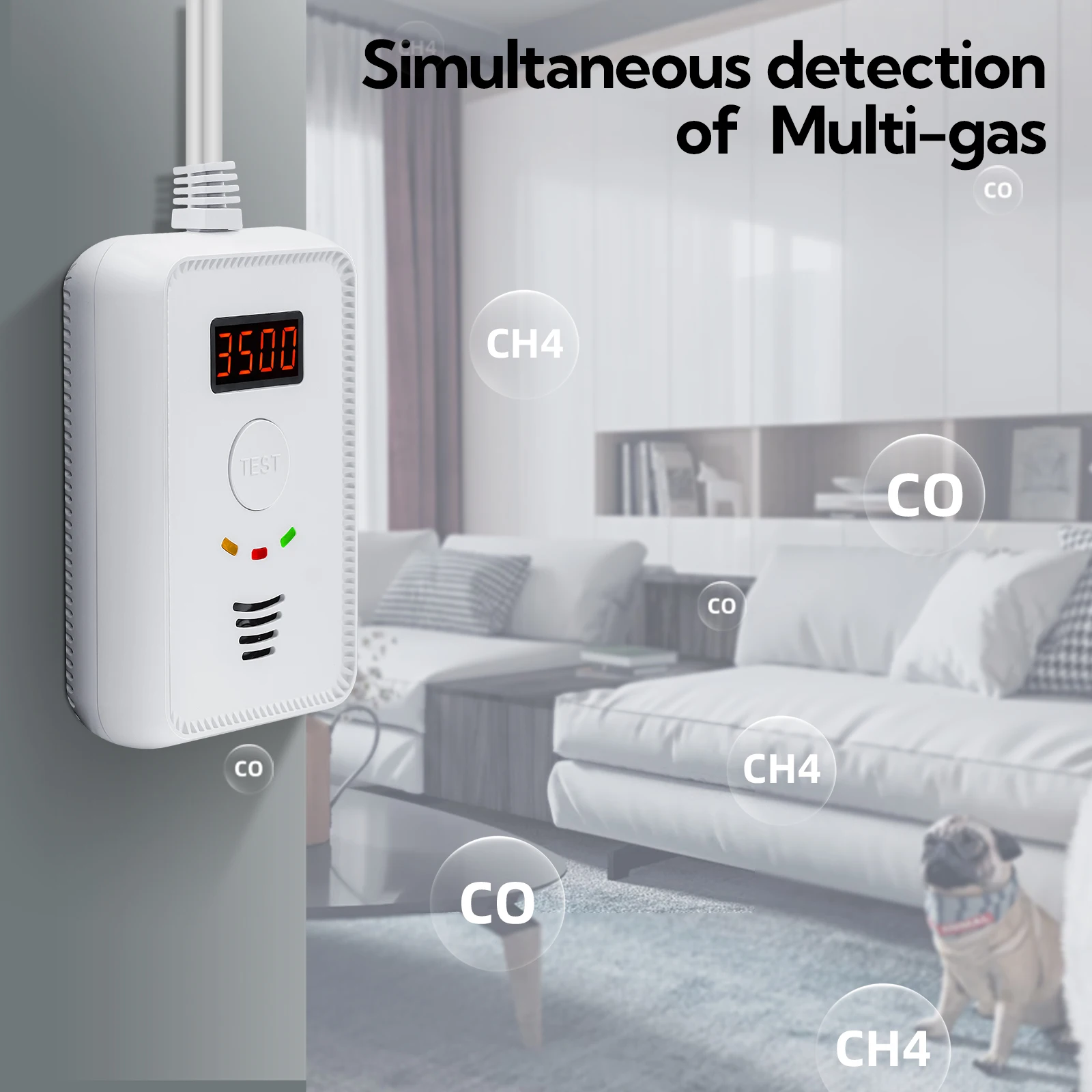 2 em 1 com transmissão de alarme de voz, detector combinado de gás e monóxido de carbono, alarme doméstico de monóxido de carbono e gás natural de