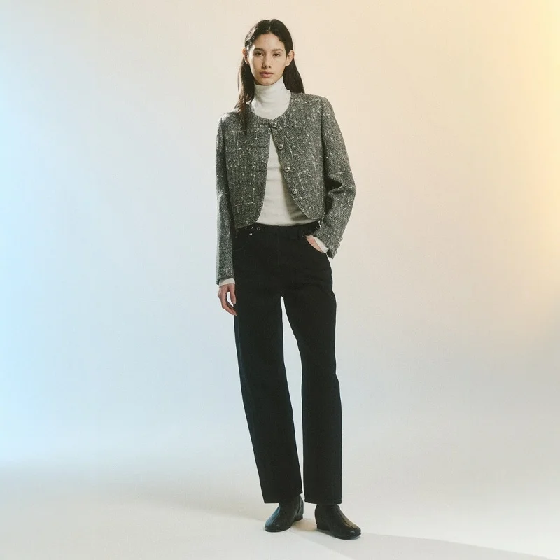 

Bla Leather Belt Slimming Denim Jeans Commute Universal Pear ape Must Choose High Waist Straight Leg Cotton Jeans