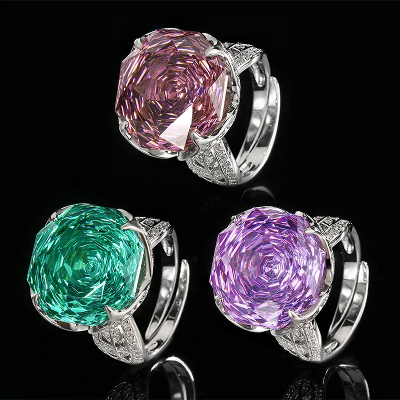 قابل للتعديل روز قطع الدائري متعدد الألوان الوردي الأرجواني مكعب زركونيا بيان خاتم خمر الأزهار تصميم الأزياء والمجوهرات للنساء #1