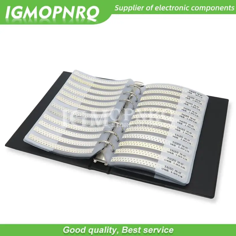 عينة كتاب المقاومات مجموعة متنوعة ، 1 كتاب ، 170 القيم ، 177 القيم ، 0201 ، 0402 ، 0603 ، 0805 ، 1206 ، 1% ، 4250 قطعة ، 8500 قطعة