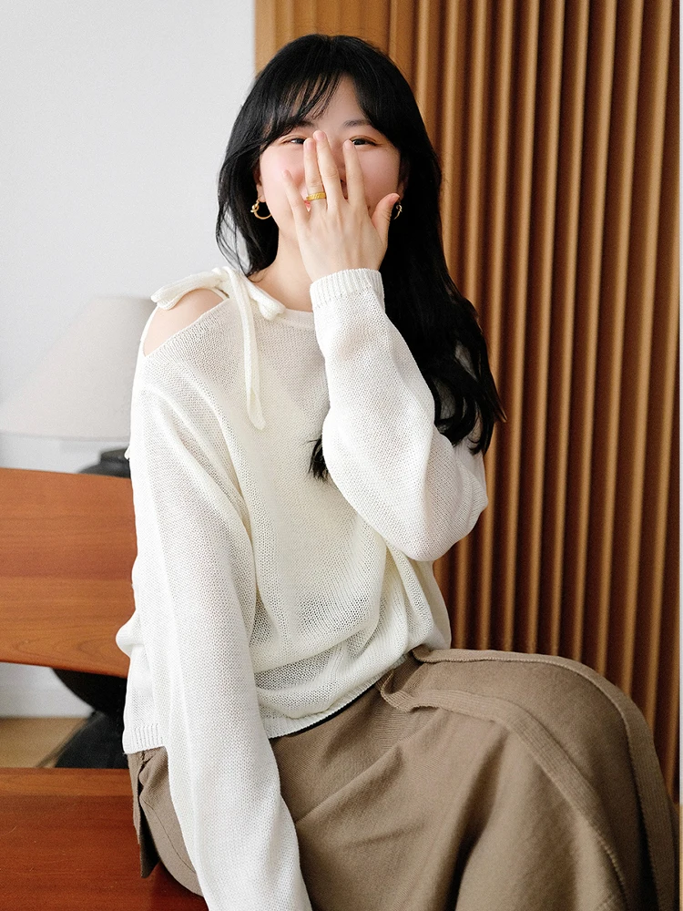 

Sanliachening Loose Knitted Woolen Sweater Women's Faionable oulder-baring Hollow out Knitwear Spring 2025 New Sle