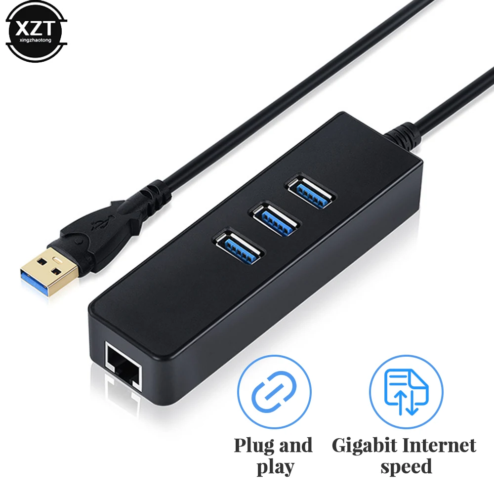 

3 Ports USB Hub 10/100/1000 Mbps USB 3.0 To RJ45 Gigabit Ethernet LAN Wired Network Card Adapter For Windows Mac