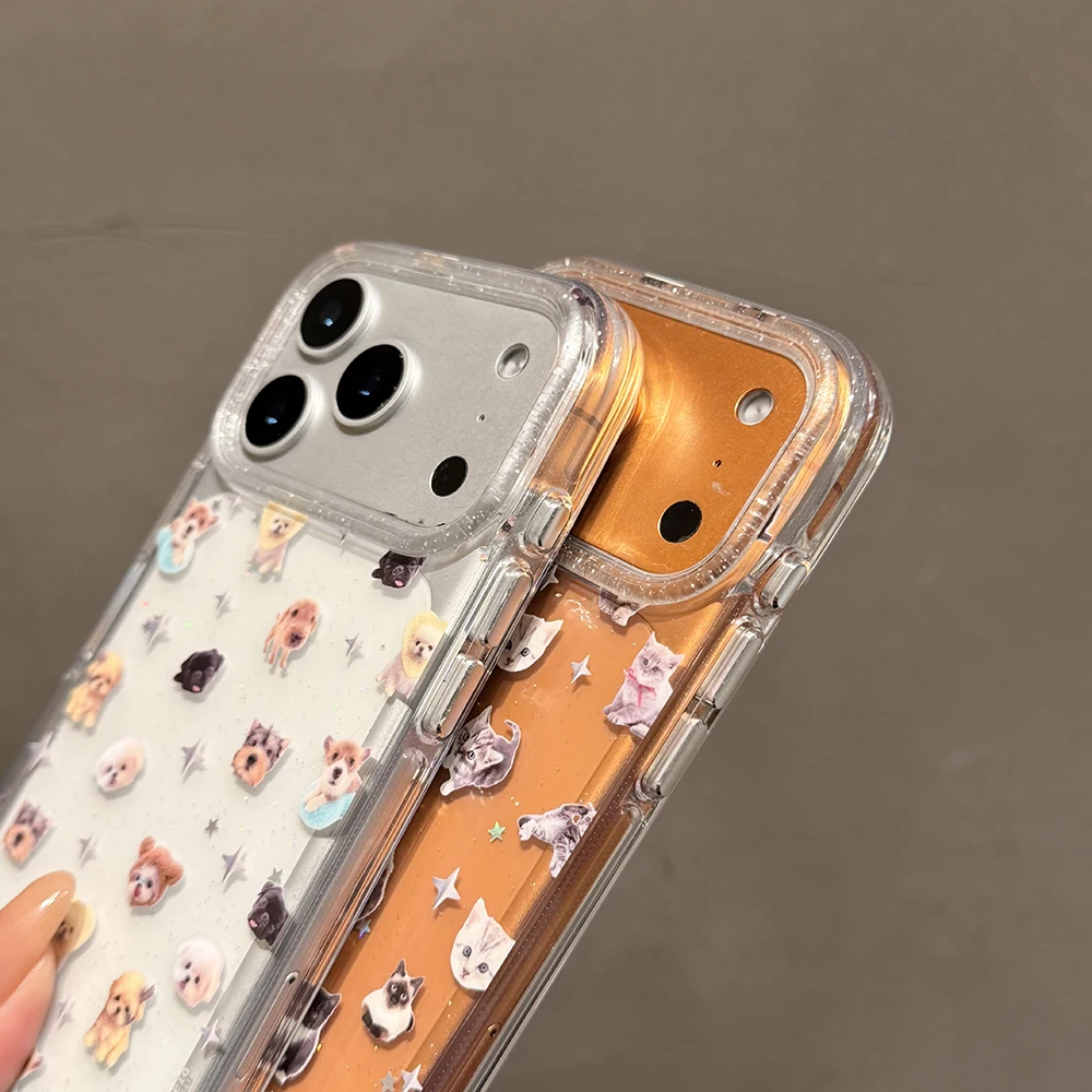 Niedliche Welpen-Cartoon-Kätzchen-Glitzer-Sternen-Transparente Hülle für iPhone 16 17Pro 13 14 15 18 Promax Stoßfeste Schutzhülle – Detail 18
