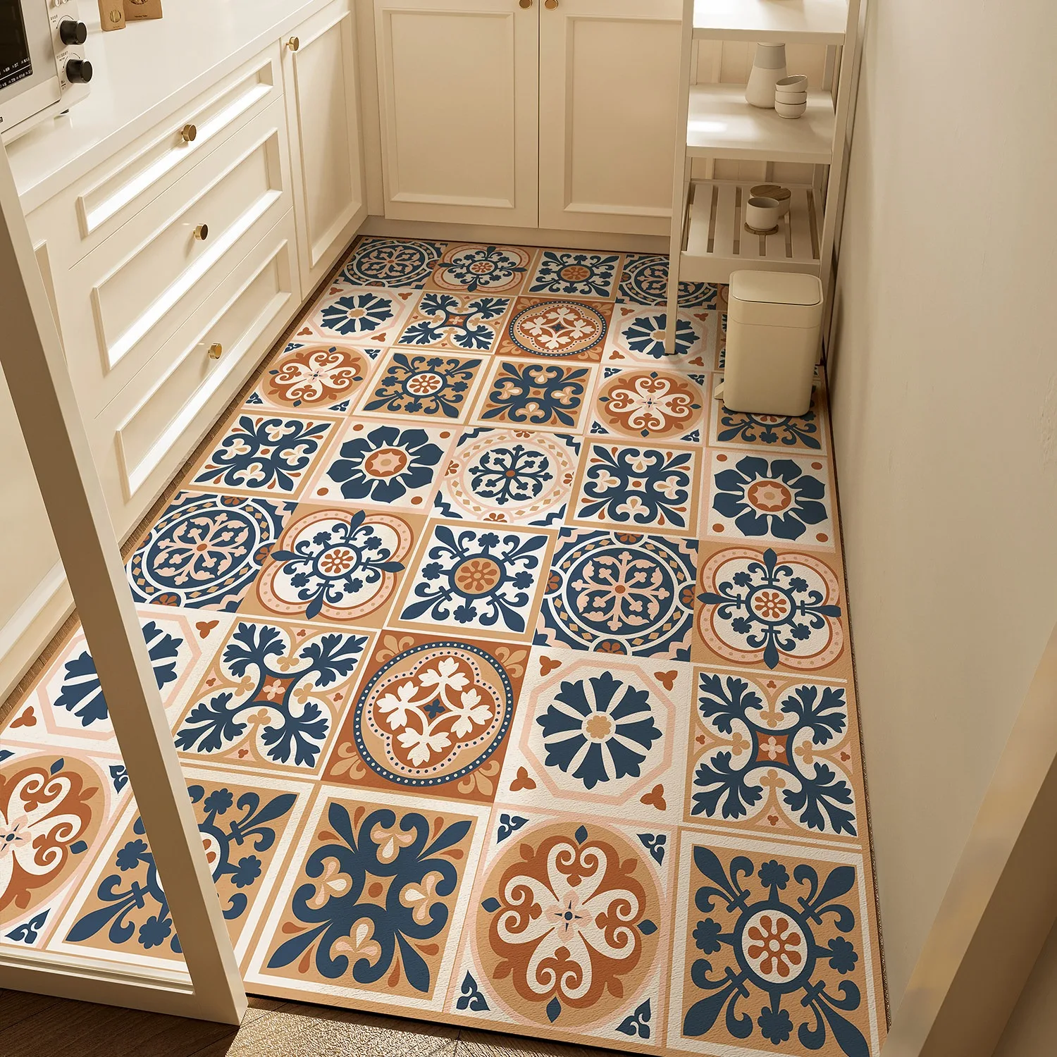 Non-slip Kitchen Carpet Vintage Light Luxury Rug Home Decoration Dirty Resistant Washable PVC Leather Mats Tapis De Cuisine 바닥매트
