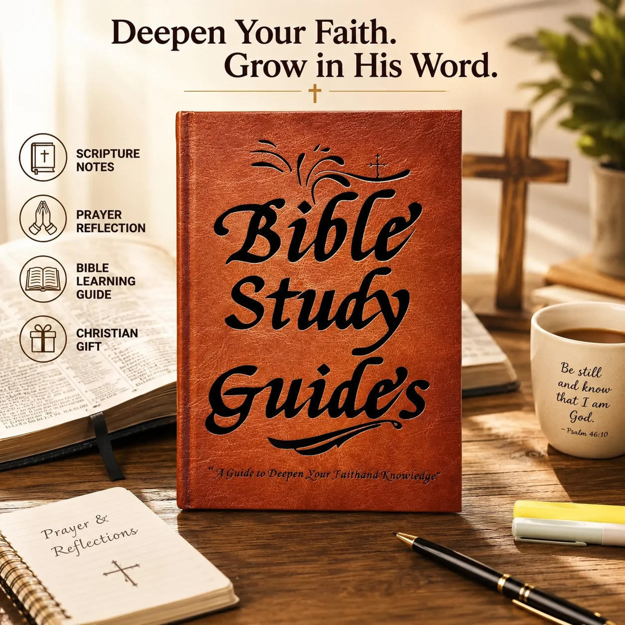 Journal d'étude biblique chrétien avec notes bibliques par livre, pages de réflexion sur la prière, cahier de dévotion et d'apprentissage, cadeau