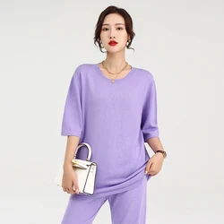 Hot Sale 100% Wool Women's Sweaters And Pullovers Autumn Female O-Neck Clothing Short Sleeve Knitted Pullover Soft Tops Spring
