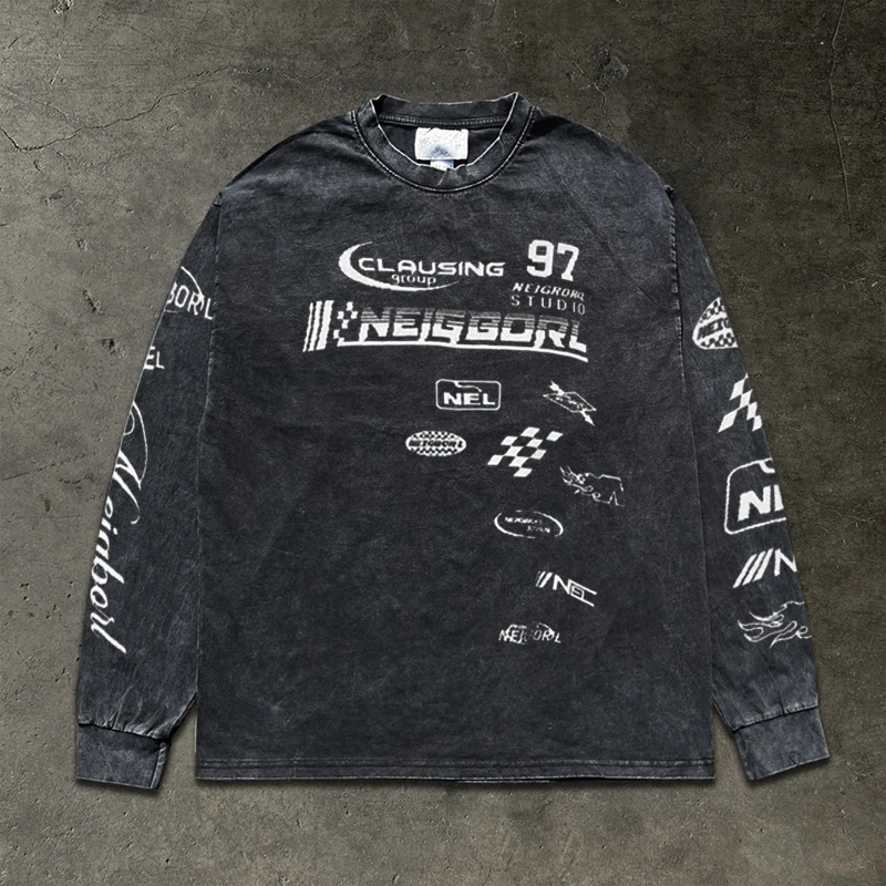 Heavyweight 260G American Retro Sport Long Sleeve T-Shirt Unisex Versatile Good Stuff by Wang Youbing Studio