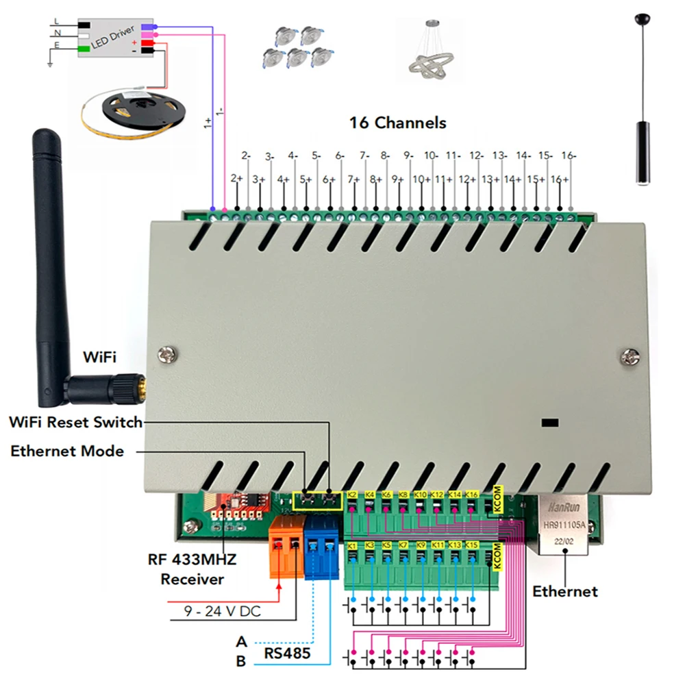 

KC868-D16 Tuya Dimmer Switch Module Controller WiFi/RJ45/RS485 Via Yandex Alice Google Home Alexa Speaker Voice Control MQTT