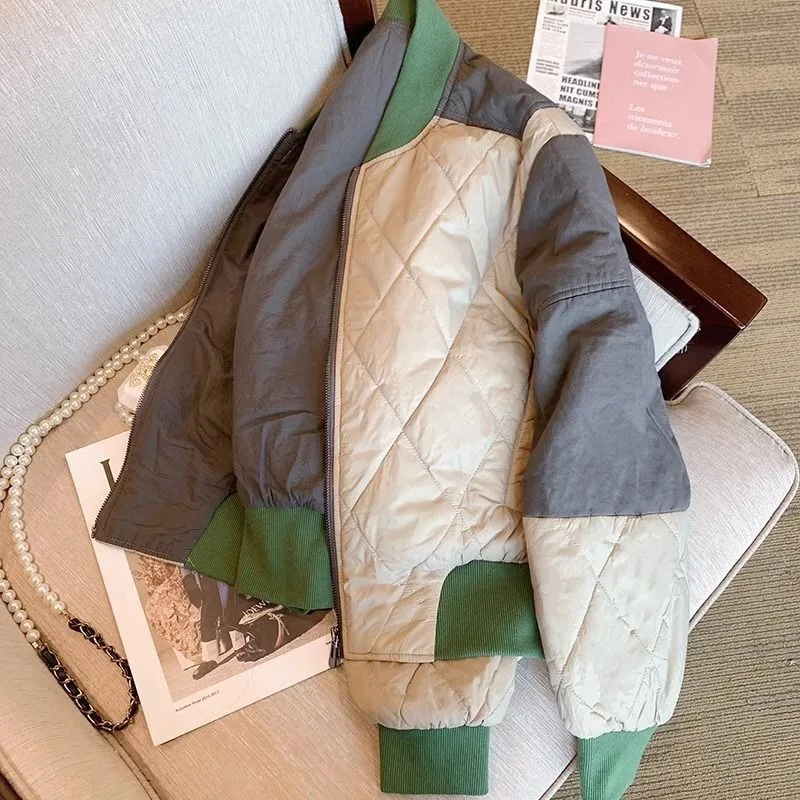 Women's Autumn Winter Tops Coat Splicing Baseball Clothes Cotton Clothes Lingerie Color Crash Leisure Design Fashion Versatile