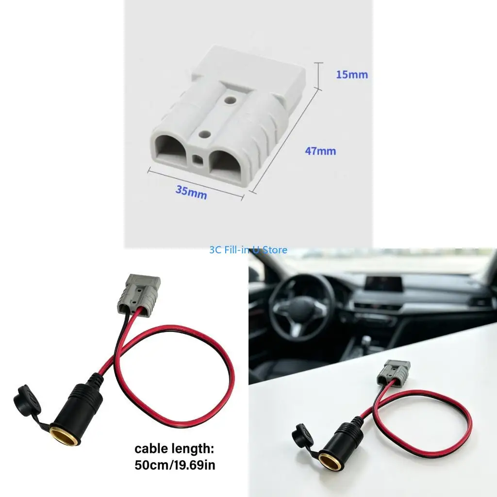 G8TA Portable Vehicle Power Adapter Cable, SB50 to Car Female Socket 12V 24V 50cm for OffGrid Battery Setups