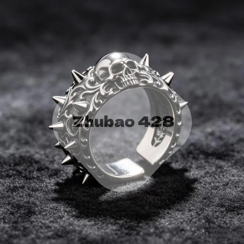 Vintage Skull Rivet Opening Men's And Women's Rings Fashionable Gothic Style Street Trend Neutral Style Jewelry