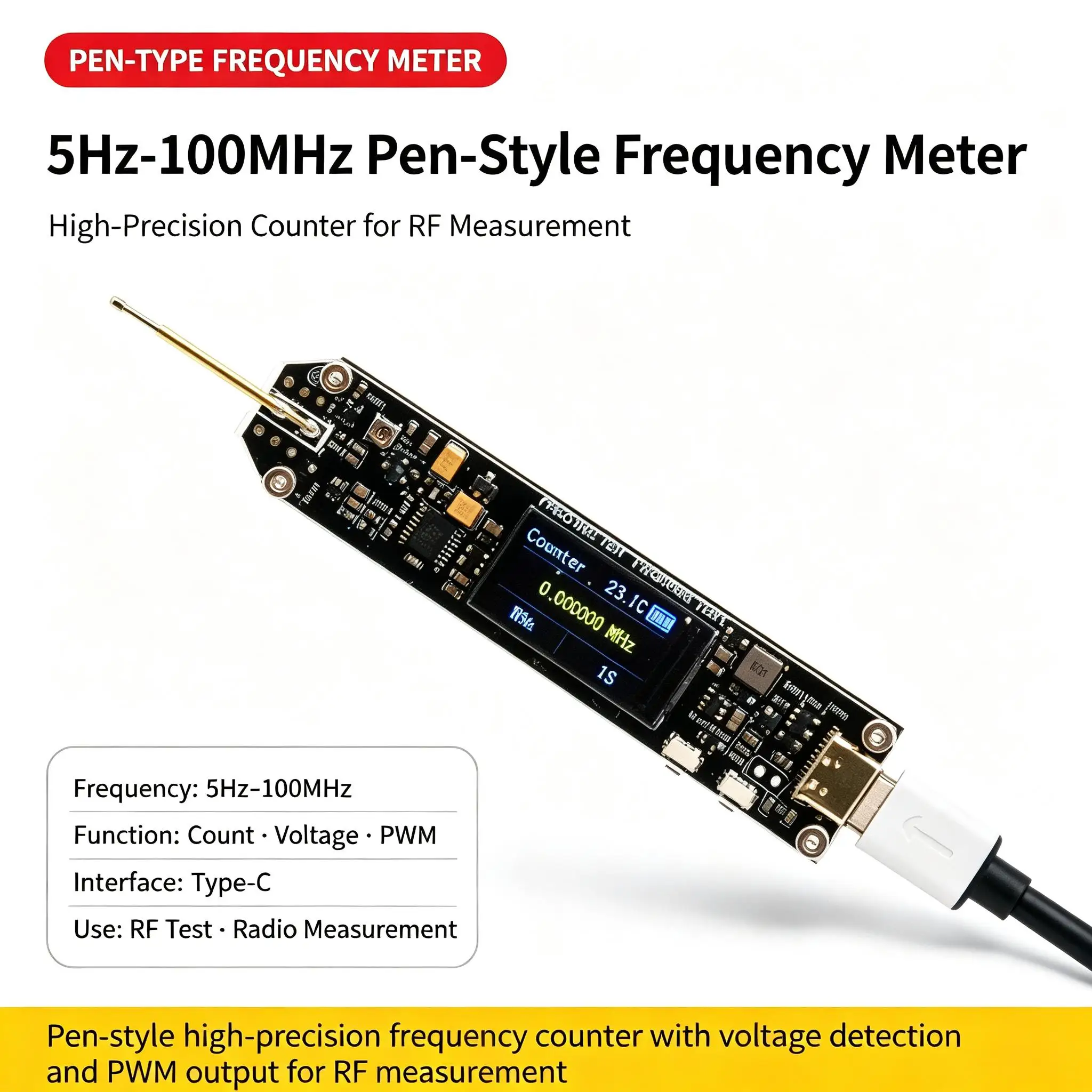 DYKB Pen Frequency Meter 5Hz-100MHz High-Precision Frequency Counter Volt Detection PWM Output RF Measurement Radio Tester Tool