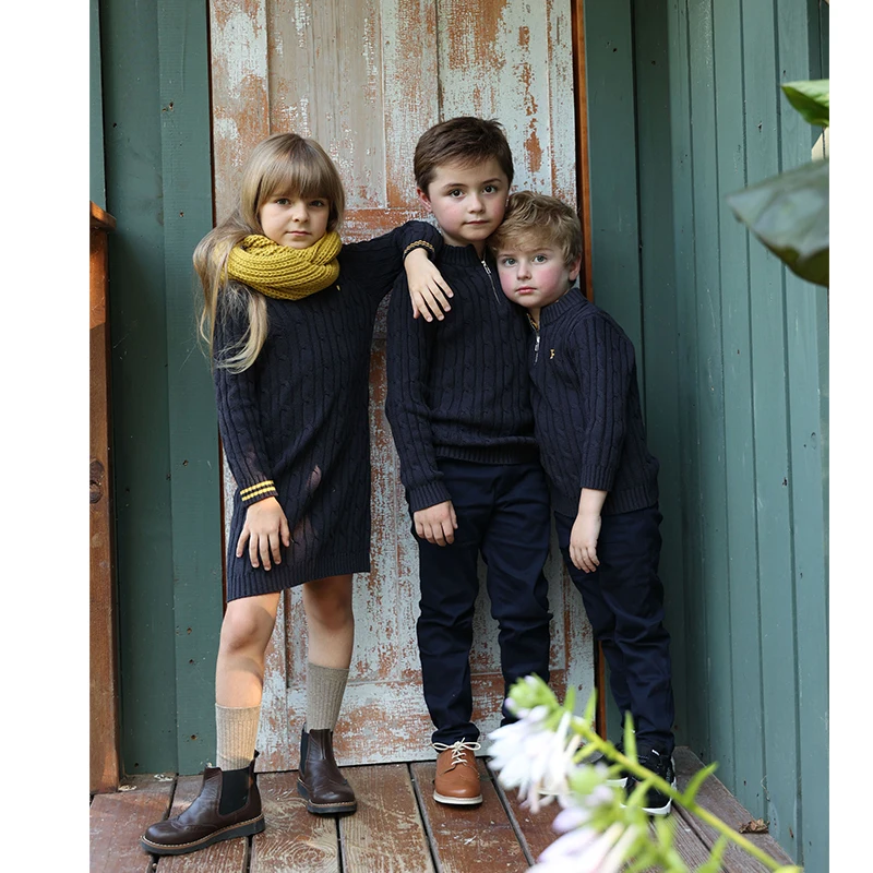 Ali Plus AW25 Cable Collection Knitted Dress Sweater Set Leggings Romper Brother Sister Family Matching Navy Blue Mustard Yellow