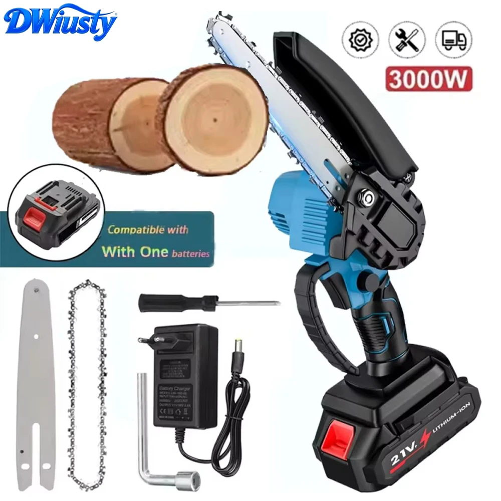 Mini Motosierra DWiusty de 6 Pulgadas, Motosierra Inalámbrica de 18V con 0-130 ° Herramienta Rotatoria Protectora, con Agarre Cómodo y Motor Potente para Podar Árboles