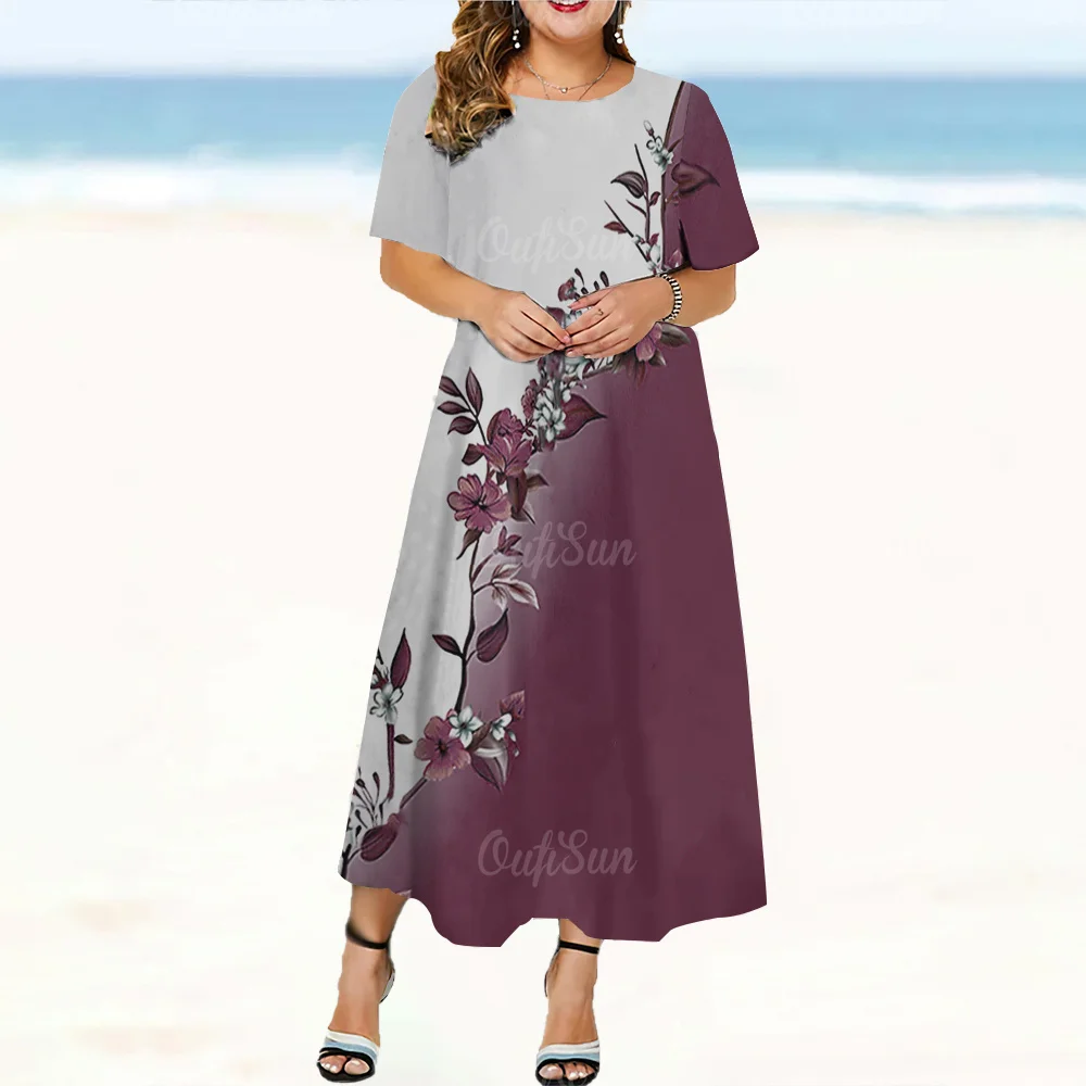 

Women's Elegant Dresses Flowers Woman Classy Clothing Oversize Fashions Woman Short Sleeves Long Dress Round Neck Loose Pullover