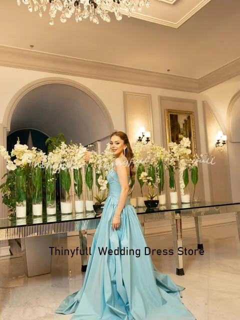 ﻿ Thinyfull A-line Prom Dresses Sleeveless Crystal Taffeta Evening Gown Long Formal Occasion Dress robes de soirée Customized