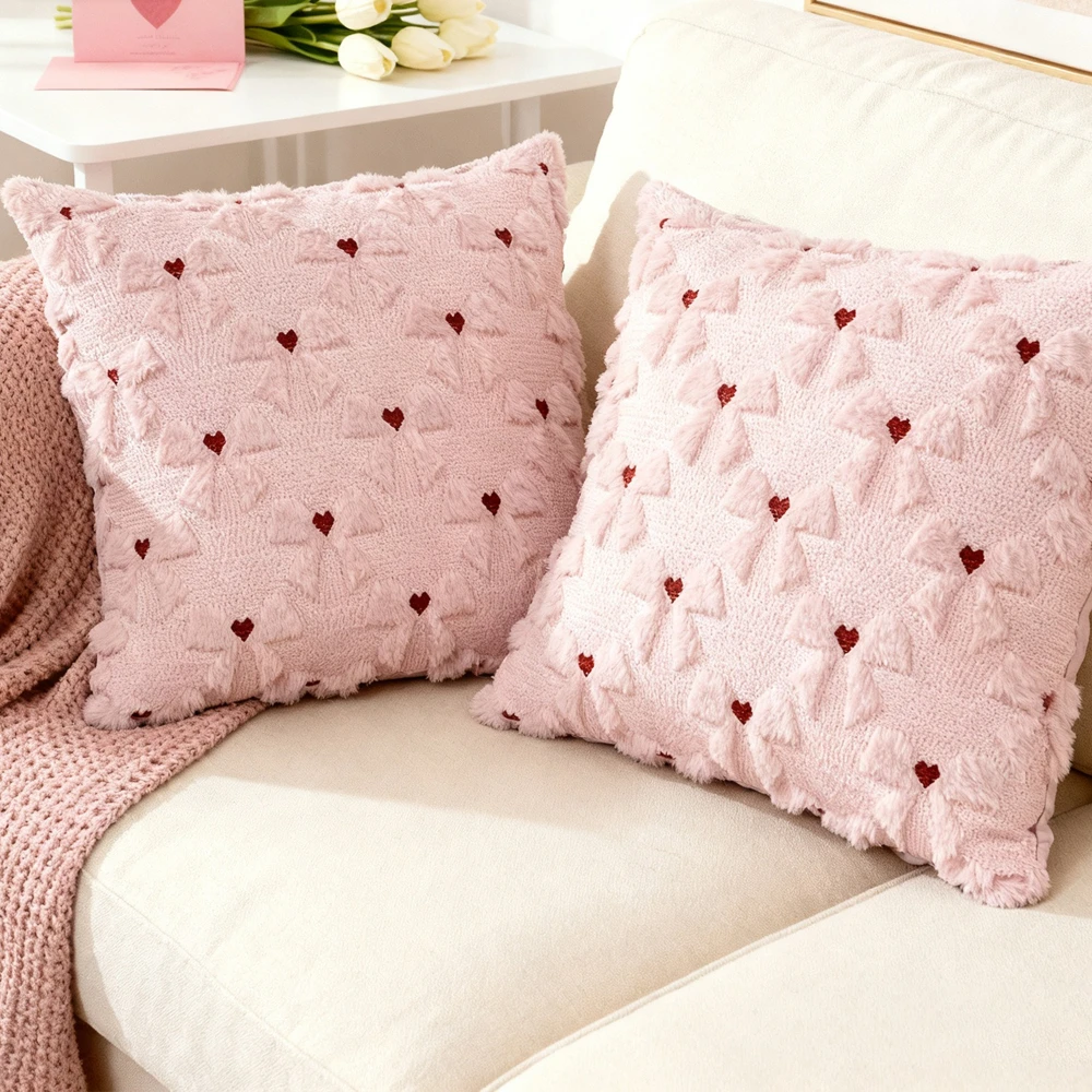 

45cm Pillowcase Pink Bow Cushion Cover for Living Room Sofa Bed Plush Throw Pillow Cover Valentine's Day Festival Home Decor